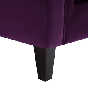 HomeRoots 83" Purple Velvet Sofa with Tufted Design, Toss Pillows, and Durable Espresso Wood Legs for Comfort 543954
