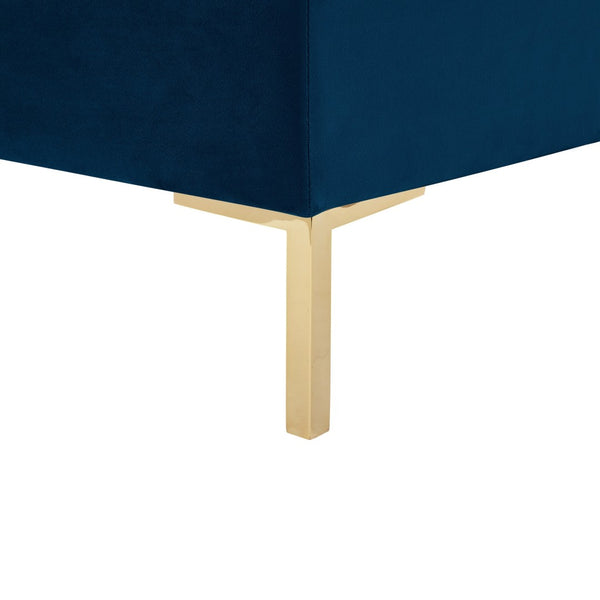 HomeRoots 91" Navy Blue Velvet Chesterfield Sofa with Solid Wood Frame & Gold Legs – Elegant Luxury Seating! 543957