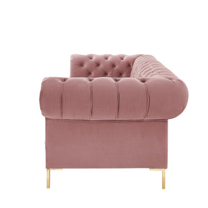 HomeRoots 91" Rust Velvet Chesterfield Sofa - Luxurious Tufted Design with Gold Legs for Elegant Living Spaces 543958