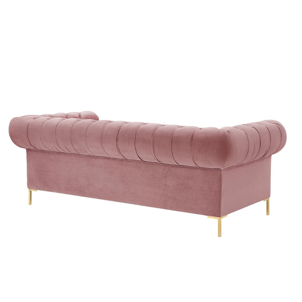 HomeRoots 91" Rust Velvet Chesterfield Sofa - Luxurious Tufted Design with Gold Legs for Elegant Living Spaces 543958