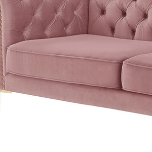HomeRoots 91" Rust Velvet Chesterfield Sofa - Luxurious Tufted Design with Gold Legs for Elegant Living Spaces 543958