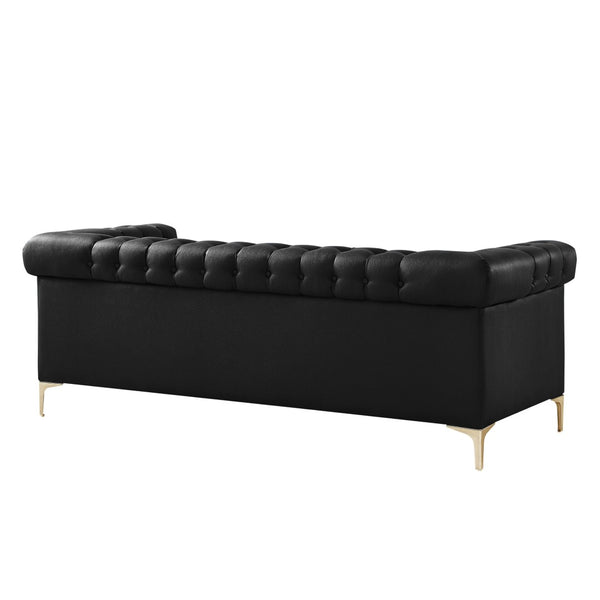 HomeRoots 84" Black Faux Leather Sofa - Contemporary Design with Tufted Details, Gold Legs & Durable Comfort 543959