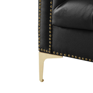 HomeRoots 84" Black Faux Leather Sofa - Contemporary Design with Tufted Details, Gold Legs & Durable Comfort 543959
