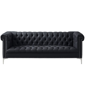 HomeRoots 85" Black Faux Leather Sofa – Stylish, Durable, and Comfortable for Modern Living Spaces, Seats 3! 543960