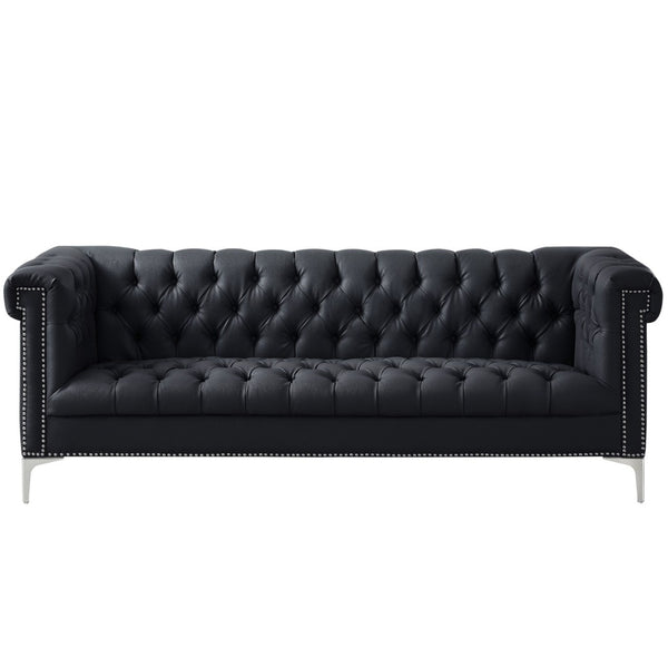 HomeRoots 85" Black Faux Leather Sofa – Stylish, Durable, and Comfortable for Modern Living Spaces, Seats 3! 543960