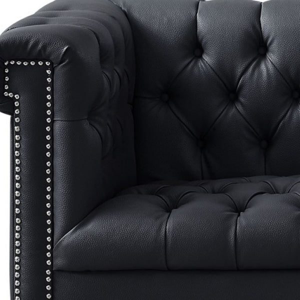 HomeRoots 85" Black Faux Leather Sofa – Stylish, Durable, and Comfortable for Modern Living Spaces, Seats 3! 543960
