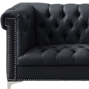 HomeRoots 85" Black Faux Leather Sofa – Stylish, Durable, and Comfortable for Modern Living Spaces, Seats 3! 543960