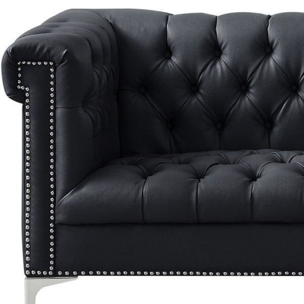 HomeRoots 85" Black Faux Leather Sofa – Stylish, Durable, and Comfortable for Modern Living Spaces, Seats 3! 543960