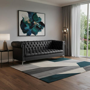 HomeRoots 85" Black Faux Leather Sofa – Stylish, Durable, and Comfortable for Modern Living Spaces, Seats 3! 543960