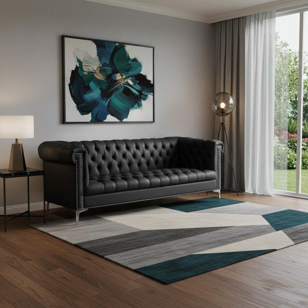 HomeRoots 85" Black Faux Leather Sofa – Stylish, Durable, and Comfortable for Modern Living Spaces, Seats 3! 543960