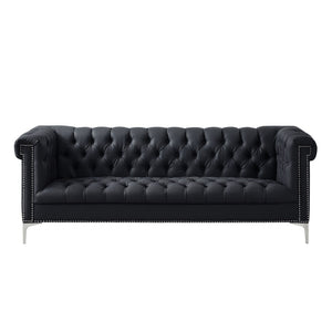 HomeRoots 85" Black Faux Leather Sofa – Stylish, Durable, and Comfortable for Modern Living Spaces, Seats 3! 543960