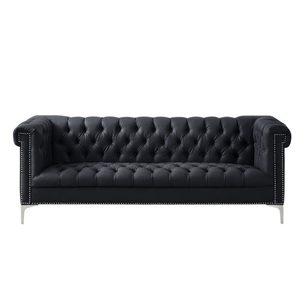 HomeRoots 85" Black Faux Leather Sofa – Stylish, Durable, and Comfortable for Modern Living Spaces, Seats 3! 543960