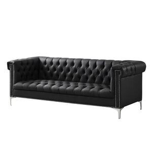 HomeRoots 85" Black Faux Leather Sofa – Stylish, Durable, and Comfortable for Modern Living Spaces, Seats 3! 543960