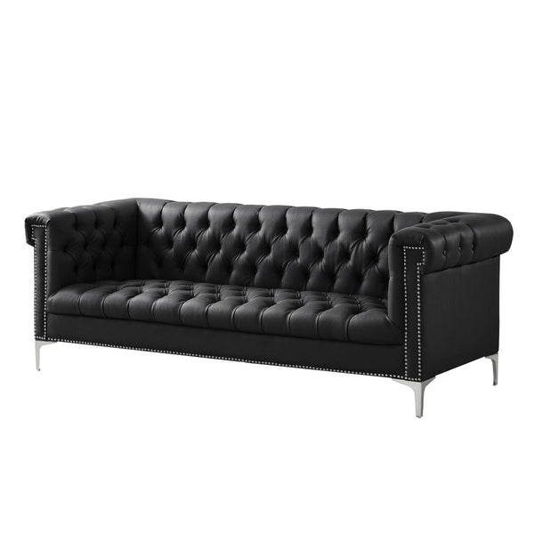 HomeRoots 85" Black Faux Leather Sofa – Stylish, Durable, and Comfortable for Modern Living Spaces, Seats 3! 543960