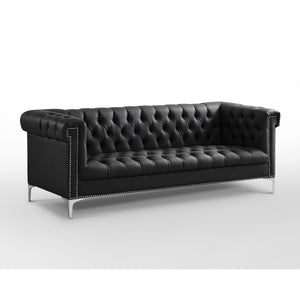 HomeRoots 85" Black Faux Leather Sofa – Stylish, Durable, and Comfortable for Modern Living Spaces, Seats 3! 543960