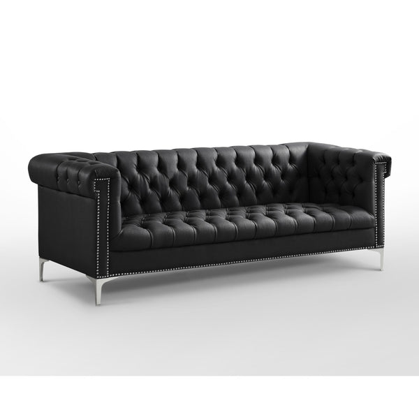HomeRoots 85" Black Faux Leather Sofa – Stylish, Durable, and Comfortable for Modern Living Spaces, Seats 3! 543960