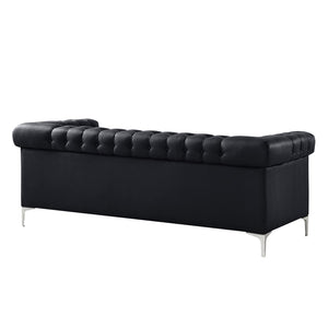 HomeRoots 85" Black Faux Leather Sofa – Stylish, Durable, and Comfortable for Modern Living Spaces, Seats 3! 543960