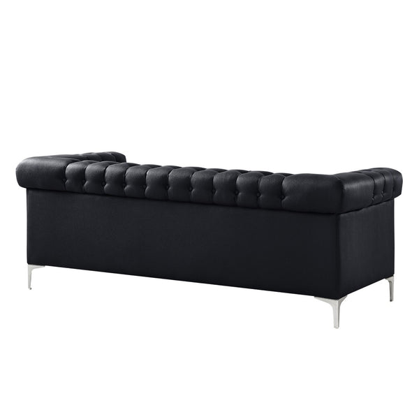HomeRoots 85" Black Faux Leather Sofa – Stylish, Durable, and Comfortable for Modern Living Spaces, Seats 3! 543960