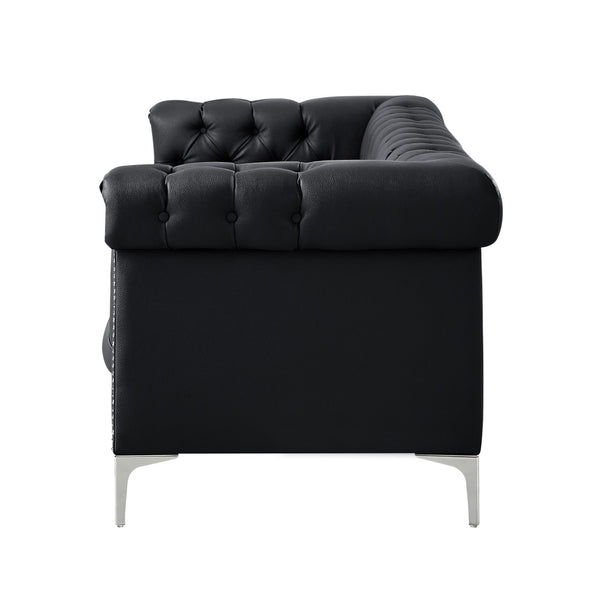 HomeRoots 85" Black Faux Leather Sofa – Stylish, Durable, and Comfortable for Modern Living Spaces, Seats 3! 543960