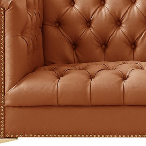 HomeRoots 85" Camel Faux Leather Sofa - Contemporary Tufted Design with Nailhead Trim & Durable Construction 543961