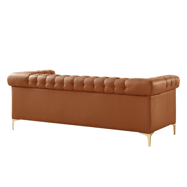 HomeRoots 85" Camel Faux Leather Sofa - Contemporary Tufted Design with Nailhead Trim & Durable Construction 543961