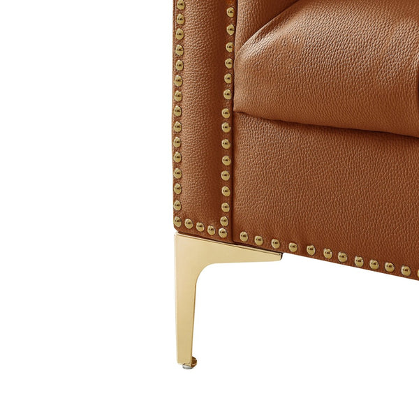 HomeRoots 85" Camel Faux Leather Sofa - Contemporary Tufted Design with Nailhead Trim & Durable Construction 543961