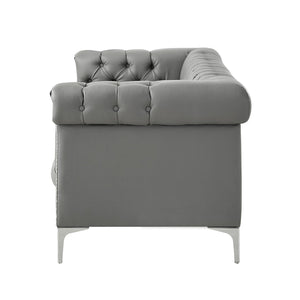 HomeRoots 85" Gray Faux Leather Sofa with Durable Frame, Tufted Design, and Stylish Nailhead Trim for Comfort 543962