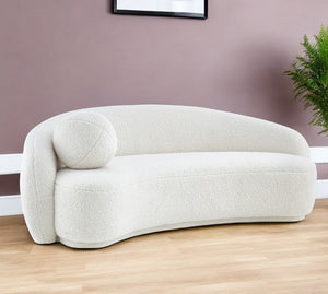 Homeroots 85" Cream Sherpa Curved Sofa And Toss Pillow With Legs Cream White  543965