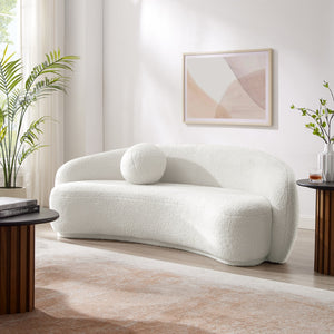 Homeroots 85" Cream Sherpa Curved Sofa And Toss Pillow With Legs Cream White  543965