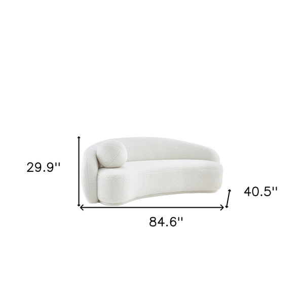 Homeroots 85" Cream Sherpa Curved Sofa And Toss Pillow With Legs Cream White  543965