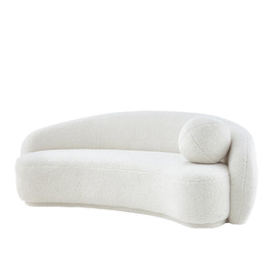 Homeroots 85" Cream Sherpa Curved Sofa And Toss Pillow With Legs Cream White  543965