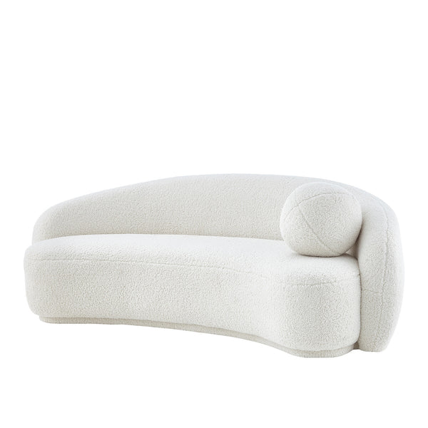 Homeroots 85" Cream Sherpa Curved Sofa And Toss Pillow With Legs Cream White  543965