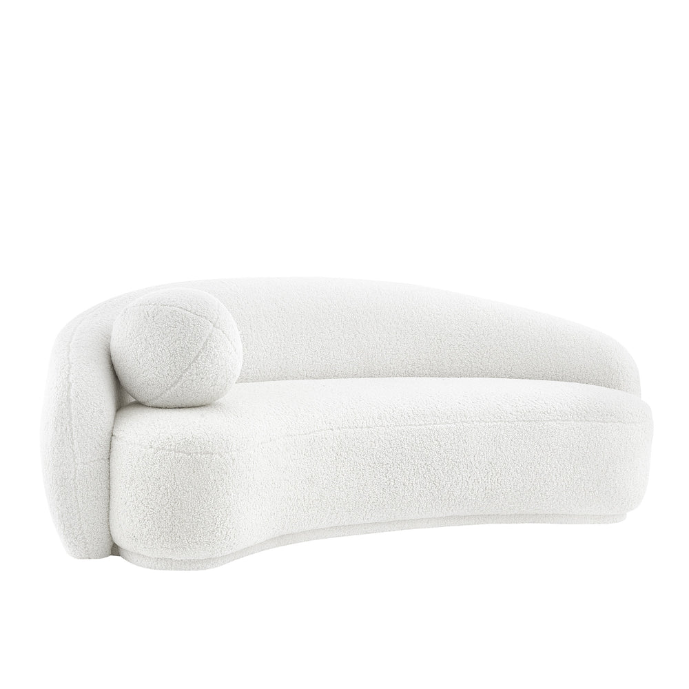 Homeroots 85" White Sherpa Curved Sofa And Toss Pillow With Legs White  543966