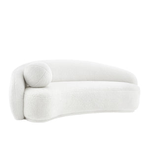 Homeroots 85" White Sherpa Curved Sofa And Toss Pillow With Legs White  543966