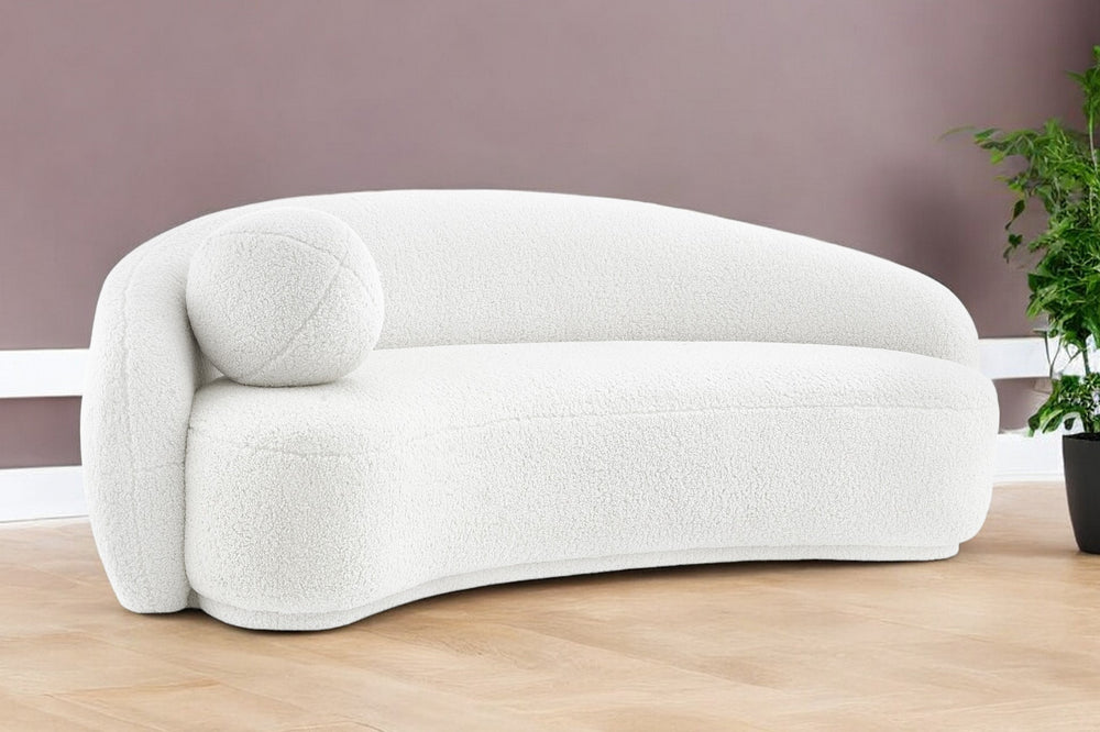 Homeroots 85" White Sherpa Curved Sofa And Toss Pillow With Legs White  543966