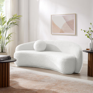 Homeroots 85" White Sherpa Curved Sofa And Toss Pillow With Legs White  543966