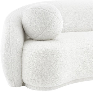 Homeroots 85" White Sherpa Curved Sofa And Toss Pillow With Legs White  543966