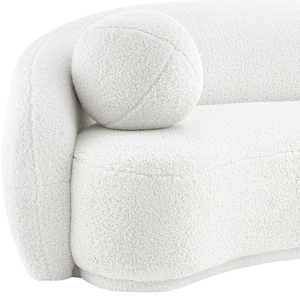 Homeroots 85" White Sherpa Curved Sofa And Toss Pillow With Legs White  543966