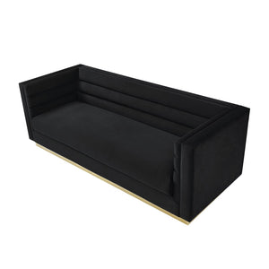 HomeRoots 84" Black Velvet Sofa with Solid Wood Frame - Elegant Design, Gold Legs & Plush Comfort for 3 543967