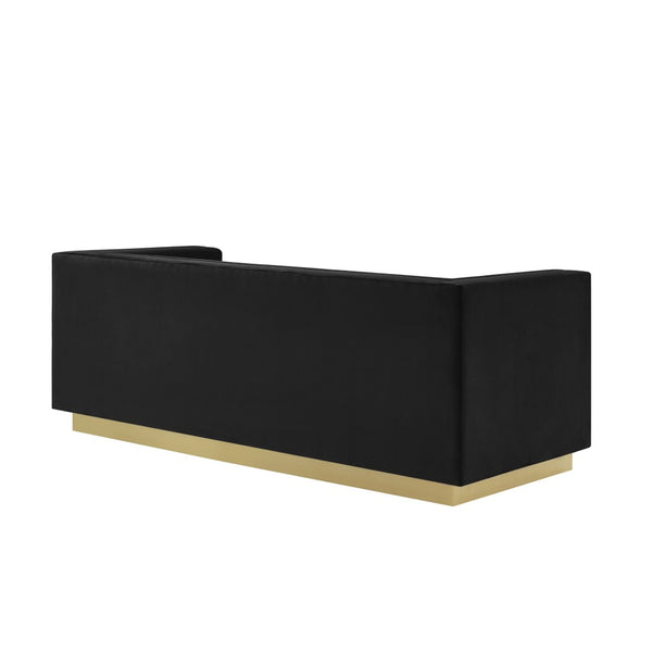 HomeRoots 84" Black Velvet Sofa with Solid Wood Frame - Elegant Design, Gold Legs & Plush Comfort for 3 543967