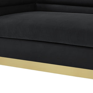 HomeRoots 84" Black Velvet Sofa with Solid Wood Frame - Elegant Design, Gold Legs & Plush Comfort for 3 543967