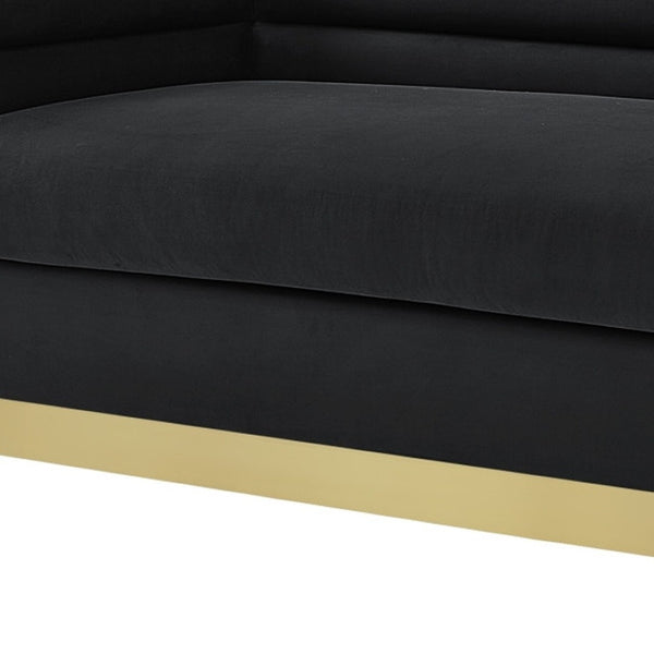 HomeRoots 84" Black Velvet Sofa with Solid Wood Frame - Elegant Design, Gold Legs & Plush Comfort for 3 543967