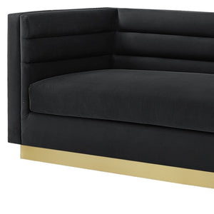 HomeRoots 84" Black Velvet Sofa with Solid Wood Frame - Elegant Design, Gold Legs & Plush Comfort for 3 543967
