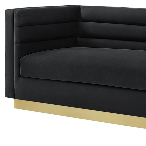 HomeRoots 84" Black Velvet Sofa with Solid Wood Frame - Elegant Design, Gold Legs & Plush Comfort for 3 543967