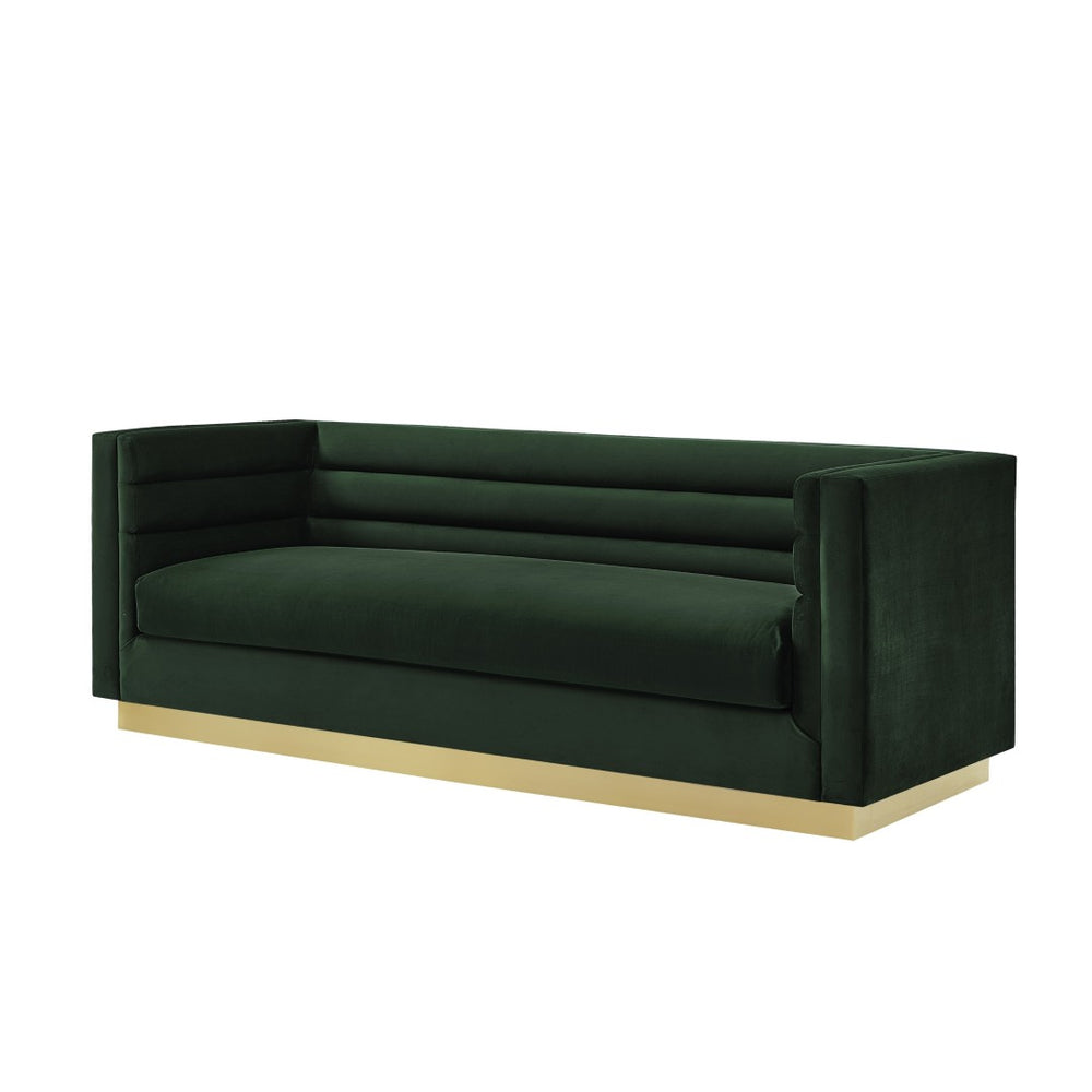 HomeRoots 84" Elegant Velvet Sofa with Gold Legs - Luxurious Comfort and Modern Design for Any Living Space Hunter Green 543969