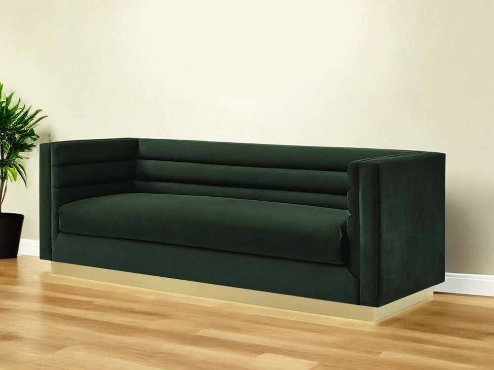 HomeRoots 84" Elegant Velvet Sofa with Gold Legs - Luxurious Comfort and Modern Design for Any Living Space Hunter Green 543969