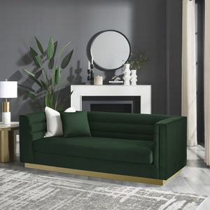 Homeroots 84" Hunter Green Velvet Sofa With Gold Legs Hunter Green  543969