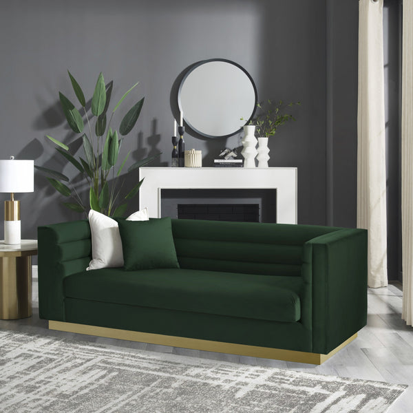 Homeroots 84" Hunter Green Velvet Sofa With Gold Legs Hunter Green  543969
