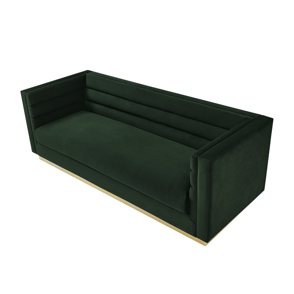 Homeroots 84" Hunter Green Velvet Sofa With Gold Legs Hunter Green  543969