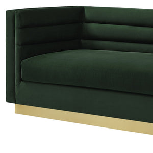 Homeroots 84" Hunter Green Velvet Sofa With Gold Legs Hunter Green  543969